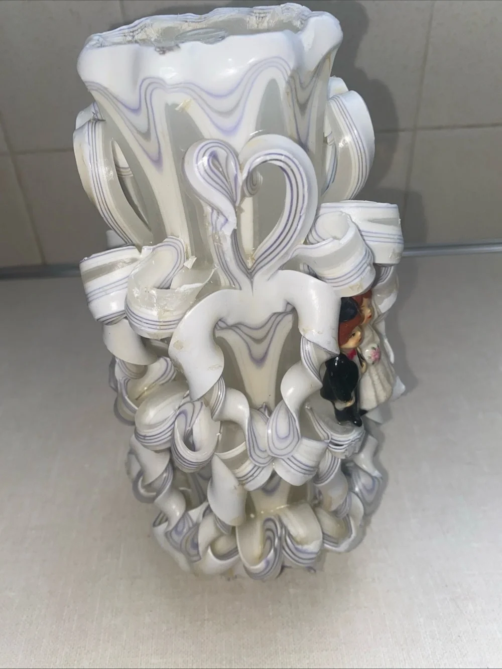 Vtg Wedding Designs By Wax Works Candle Bride and Groom Figures Hearts